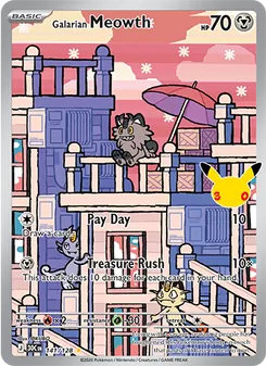 Galarian Meowth card from 30th Celebration, number 141/128