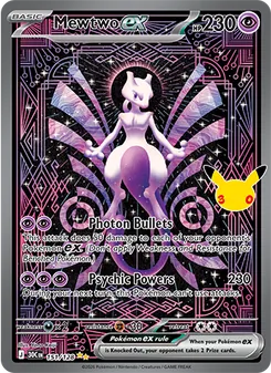 Mewtwo ex card from 30th Celebration, number 151/128