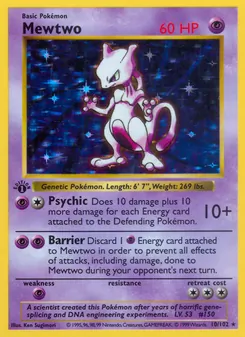 Mewtwo card from Base Set, number 10/102