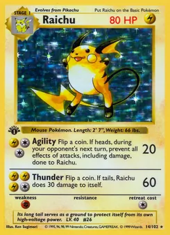 Raichu card from Base Set, number 14/102
