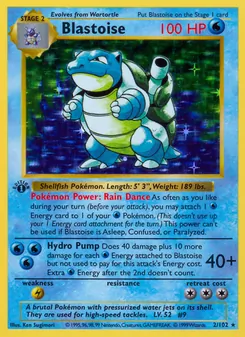 Blastoise card from Base Set, number 2/102
