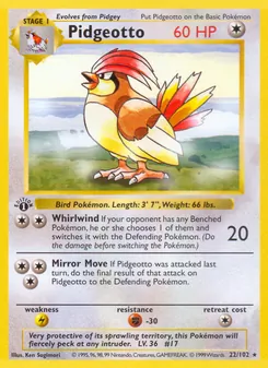 Pidgeotto card from Base Set, number 22/102
