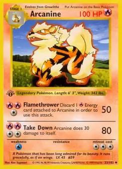 Arcanine card from Base Set, number 23/102