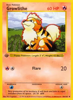 Growlithe card from Base Set, number 28/102