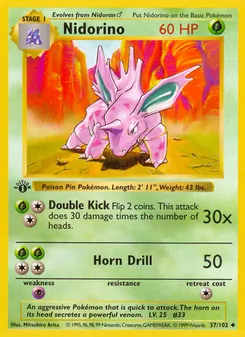 Nidorino card from Base Set, number 37/102