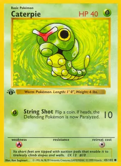 Caterpie card from Base Set, number 45/102