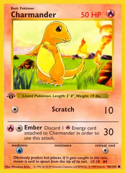 Charmander card from Base Set, number 46/102