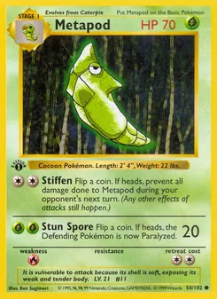 Metapod card from Base Set, number 54/102