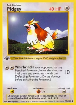 Pidgey card from Base Set, number 57/102