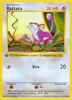 Rattata card from Base Set, number 61/102