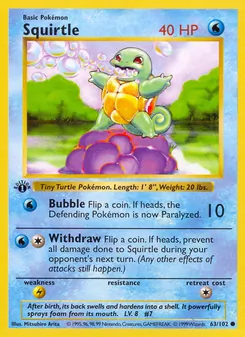 Squirtle card from Base Set, number 63/102