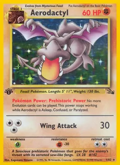 Aerodactyl card from Fossil, number 1/62