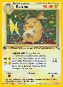 Raichu card from Fossil, number 14/62