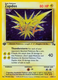 Zapdos card from Fossil, number 15/62