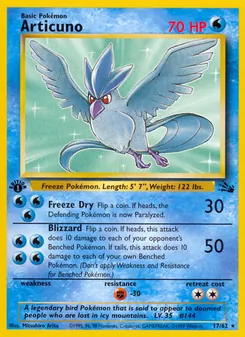 Articuno card from Fossil, number 17/62