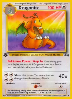 Dragonite card from Fossil, number 19/62