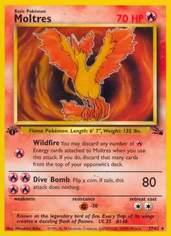 Moltres card from Fossil, number 27/62