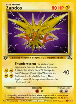 Zapdos card from Fossil, number 30/62