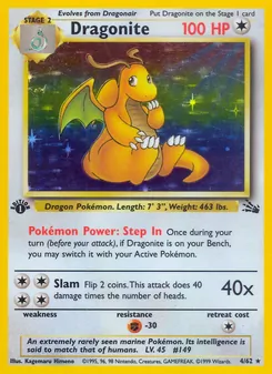 Dragonite card from Fossil, number 4/62