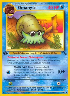 Omanyte card from Fossil, number 52/62