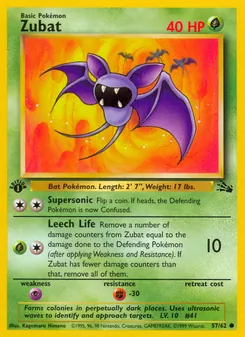 Zubat card from Fossil, number 57/62