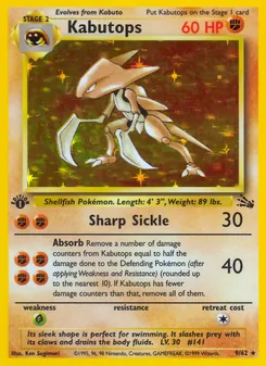 Kabutops card from Fossil, number 9/62