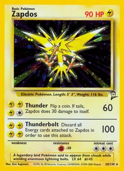 Zapdos card from Base Set 2, number 20/130