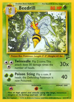 Beedrill card from Base Set 2, number 21/130
