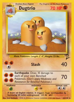 Dugtrio card from Base Set 2, number 23/130