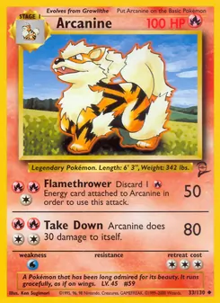 Arcanine card from Base Set 2, number 33/130