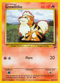 Growlithe card from Base Set 2, number 42/130