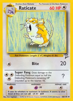 Raticate card from Base Set 2, number 58/130