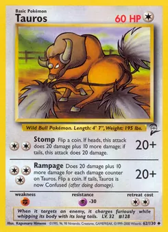Tauros card from Base Set 2, number 62/130