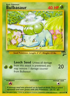 Bulbasaur card from Base Set 2, number 67/130
