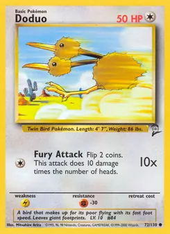 Doduo card from Base Set 2, number 72/130