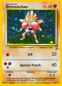 Hitmonchan card from Base Set 2, number 8/130