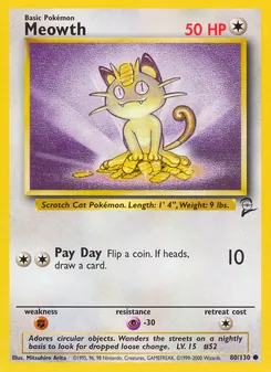 Meowth card from Base Set 2, number 80/130