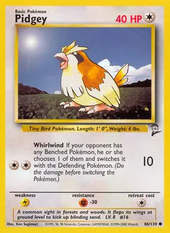Pidgey card from Base Set 2, number 86/130