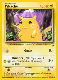 Pikachu card from Base Set 2, number 87/130