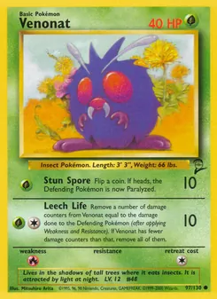 Venonat card from Base Set 2, number 97/130