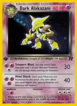 Dark Alakazam card from Team Rocket, number 1/82