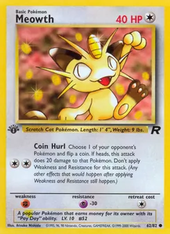 Meowth card from Team Rocket, number 62/82