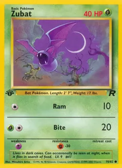 Zubat card from Team Rocket, number 70/82