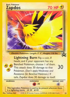 Zapdos card from Wizards Black Star Promos, number 23/53