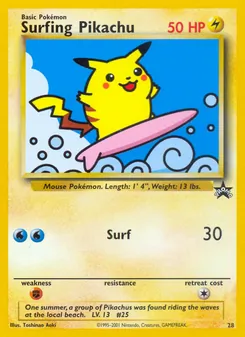 Surfing Pikachu card from Wizards Black Star Promos, number 28/53