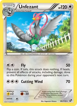 Unfezant card from Black & White, number 86/114