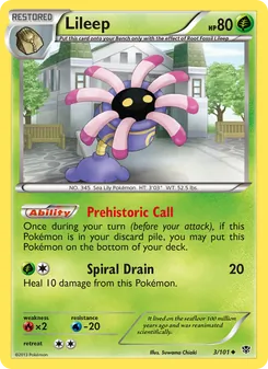 Lileep card from Plasma Blast, number 3/101