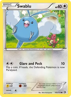 Swablu card from Legendary Treasures, number 103/113