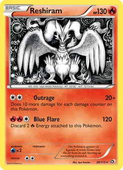 Reshiram card from Legendary Treasures, number 28/113