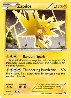 Zapdos card from Legendary Treasures, number 46/113